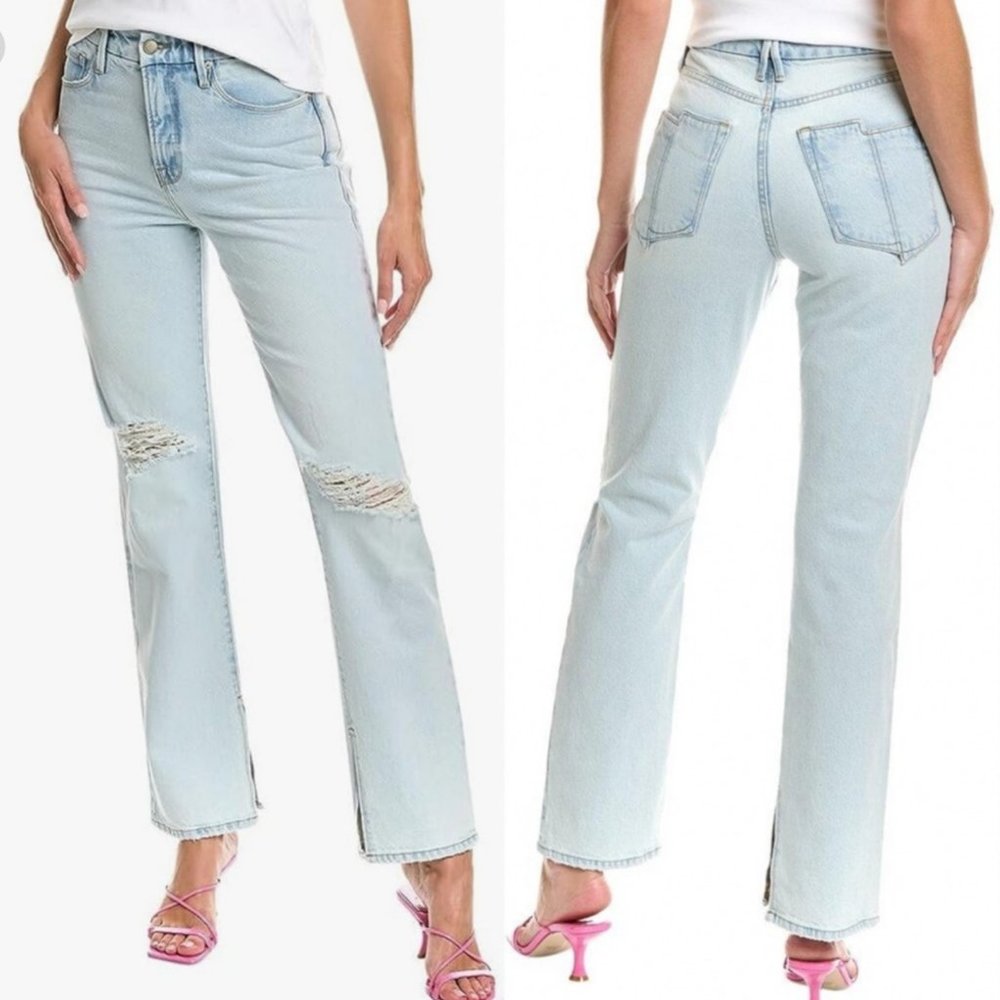Good American Jeans Womens 6 28 Light Wash Split Hem High Waist Straight Leg